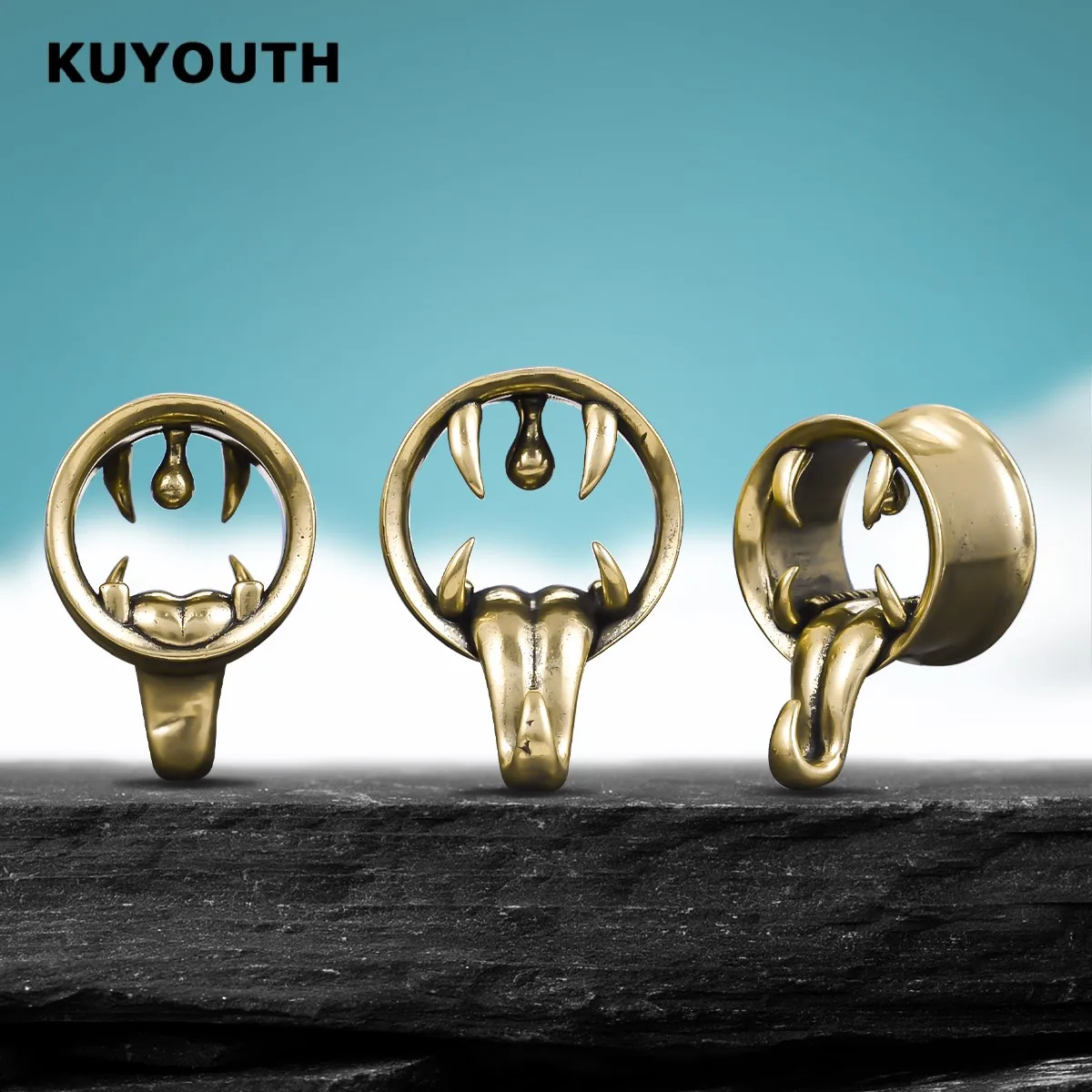 KUYOUTH Double Flared Ear Tunnels Expanders Monster Tongue Gauges Stretchers Copper Earring Piercing Body Jewelry 2PCS