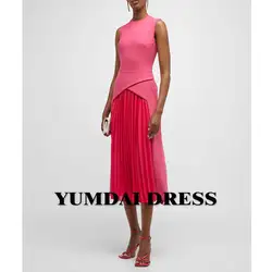 YUMDAI-Vestido sem mangas na altura do joelho, Saia plissada, Vestido de noite, Arábia Saudita, Vestido de blusa, Rosa, Ocasião especial, Novo, 2024