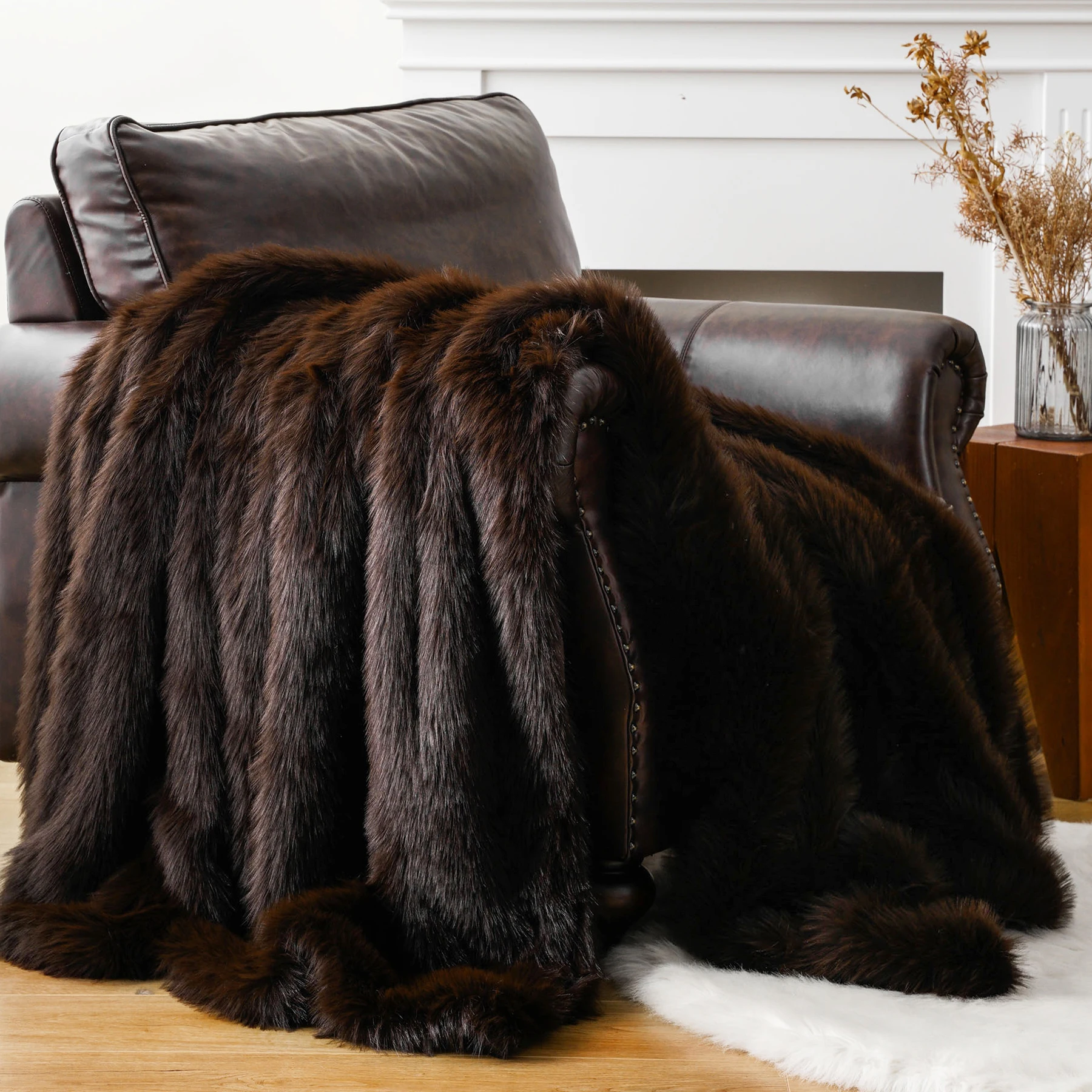 Battilo Fluffy Soft Blankets Luxury Fur Blanket for Bed Sofa Mink Faux Fur Throw and Blankets Large Warm Blanket for Home Decor