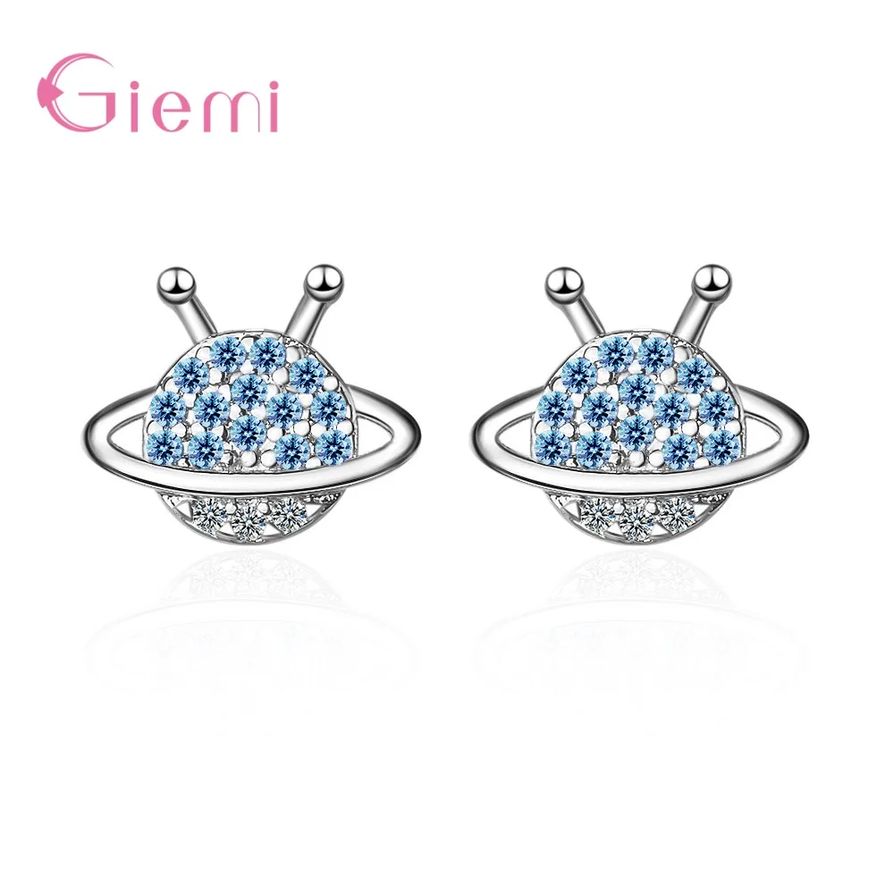 Personality 925 Sterling Silver Planet Design Crystal Zircon Stud Earring For Women Girls Anniversary Party Fashion Jewelry Gift