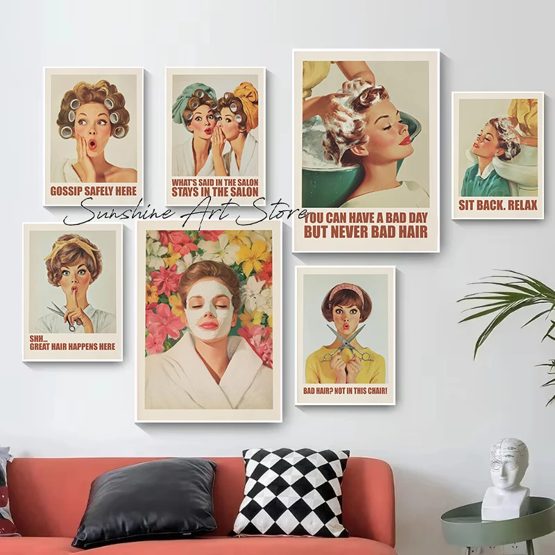 Retro Beauty Salon Funny Bathroom Gossip Safely Here Vintage Bathroom or Glam Salon Poster Canvas Painting Wall Pictures Decor