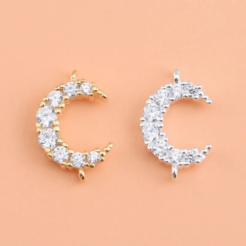 Japanese and Korean 925 sterling silver DIY beaded material jewelry zircon moon double ring connection accessories