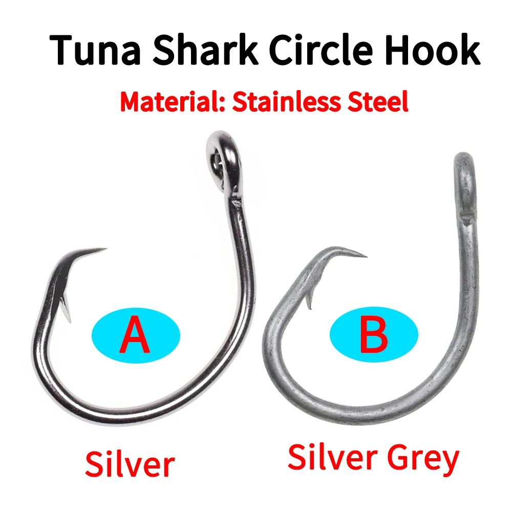 Elllv 10/0 - 18/0 Stainless Steel Circle Heavy Duty Saltwater Fishing Offset Hook For Tuna Shark Sea Boat Trolling Fishing