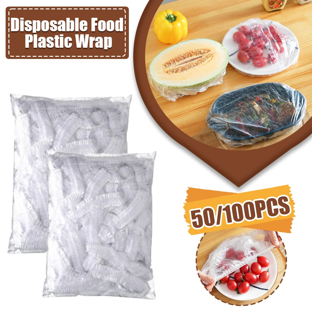 50/100pcs Disposable Food Cover Plastic Wrap Elastic Food Lids For Fruit Bowls Storage Kitchen Fresh Keeping Film Food Grade