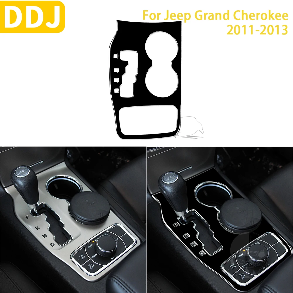 

For Jeep Grand Cherokee 2011 2012 2013 Accessories Piano Black Plastic Car Interior Gear Cupholder Panel Trim Sticker LHD RHD