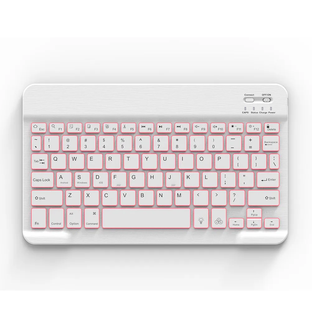 Wireless Keyboard 10 Inch White Colorful Backlight Computer Phone Tablet Keyboard Design Portable