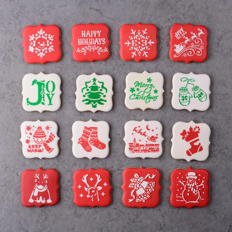 Merry Christmas Cookies Stencil Hollow Coffee Art Template Frosting Biscuits Mold Fondant Cake  Mold Decorating Tools Bakeware