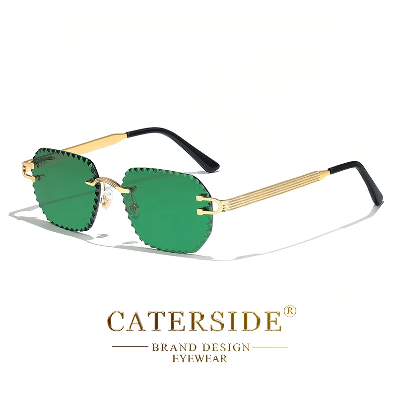 CATERSIDE Neue randlose Sonnenbrille für Herren, quadratisch, modisch, mit geschliffenen Gläsern, Markendesign, Sonnenbrille für Damen, Party, Festival, Brillengeschenk – Detail 23