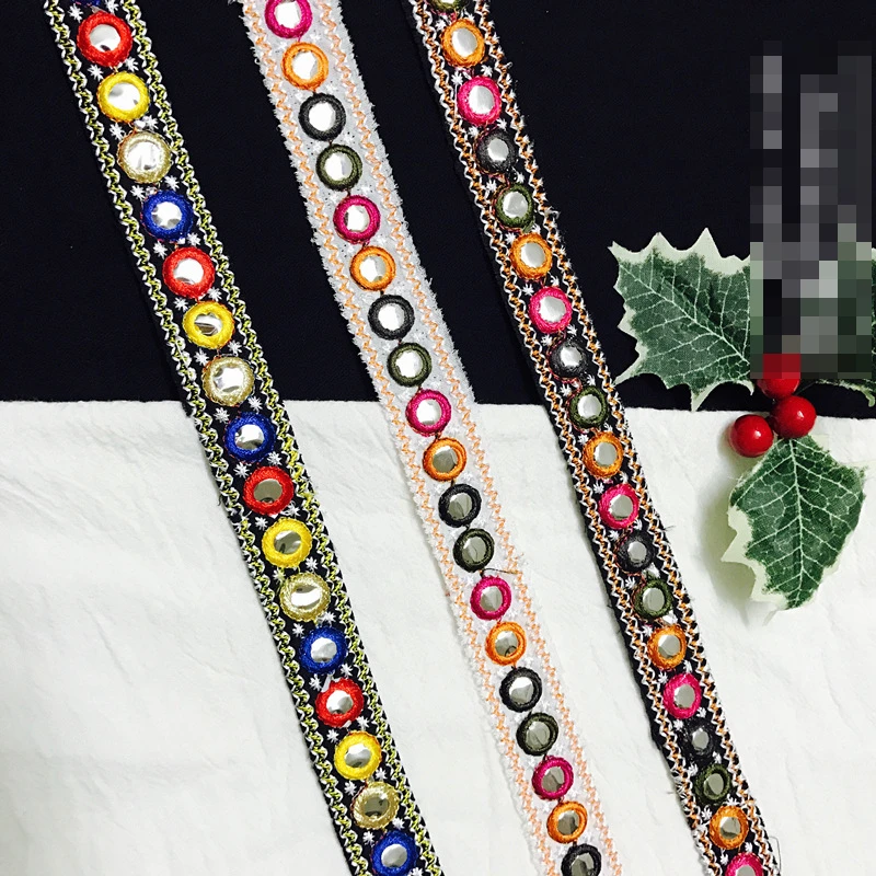 New Ethnic Style Handmade Lace Trim with Embroidery, Woven Tape with Totem, Gold Thread Floral Pattern, Cotton Thread for DIY