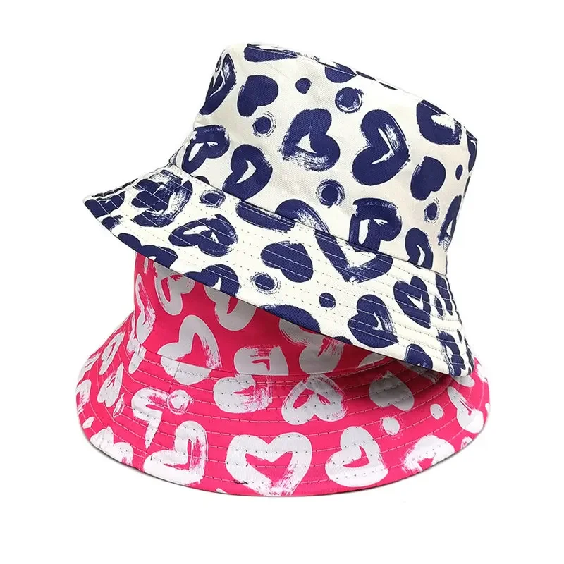 Four Seasons Polyester Cartoon Love Print Bucket Hat Fisherm