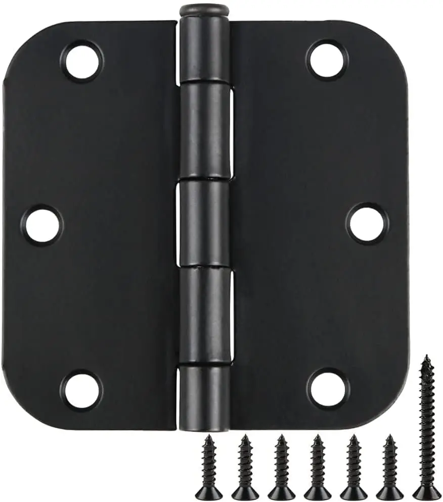 Rounded Matte Black Door Hinges 3.5 Inch 5/8