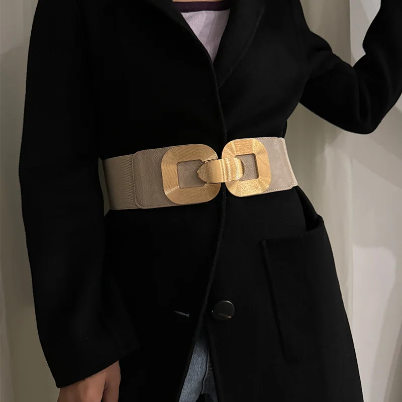 أسود حجم كبير حزام عريض للنساء المشدات مطاطا Cummerbunds الماركات الفاخرة مصمم مشد حزام الإناث الشرير القوطية حزام الذهب