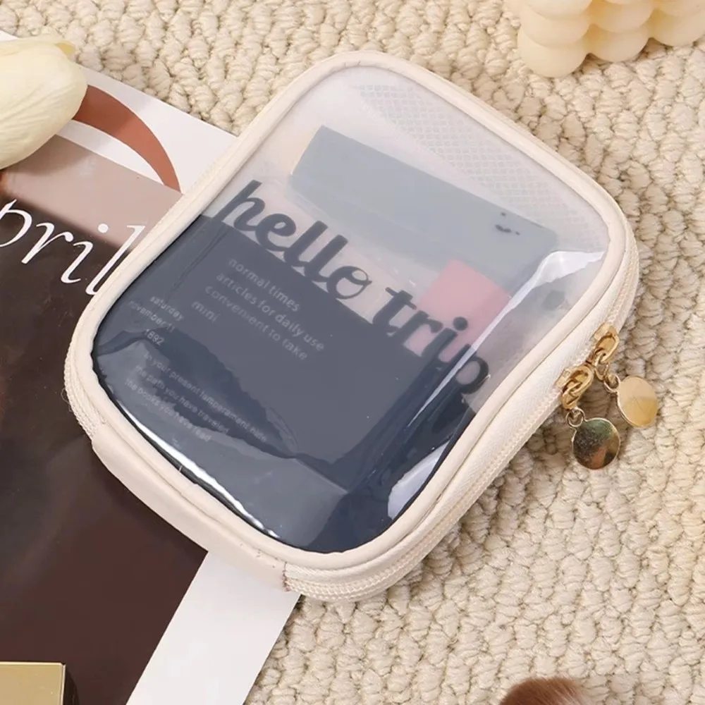 Transparent Cosmetic Organizer Pouch Multi-Compartment Portable Travel Cable Pouch Travel Touch-Up Makeup Bag