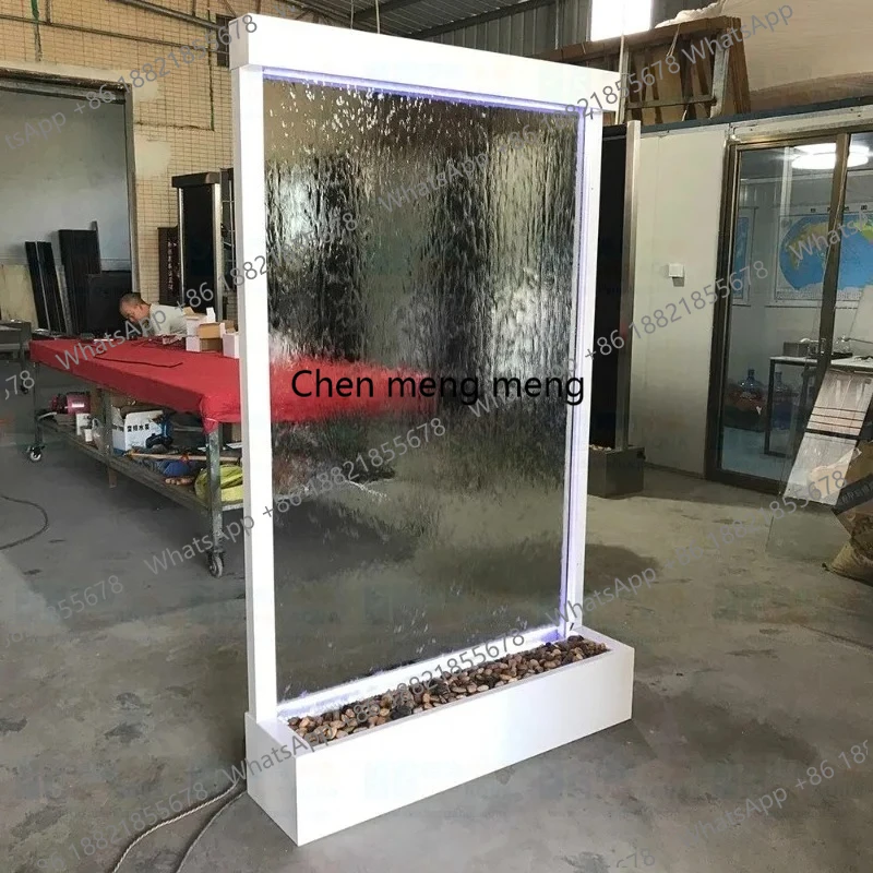 Metal Frame Stainless Steel Water Curtain Wall - Glass Running Water Fountain Screen with Soothing Sound for Home & Garden Decor