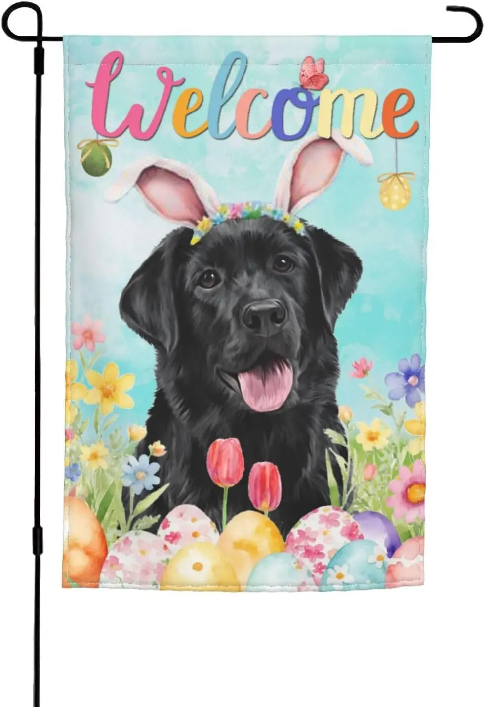 Spring Black Lab Labrador Dog Retriever Happy Easter Garden Flag 12x18 Inch Double Sided Vertical Decoration Yard Small Flag zzo