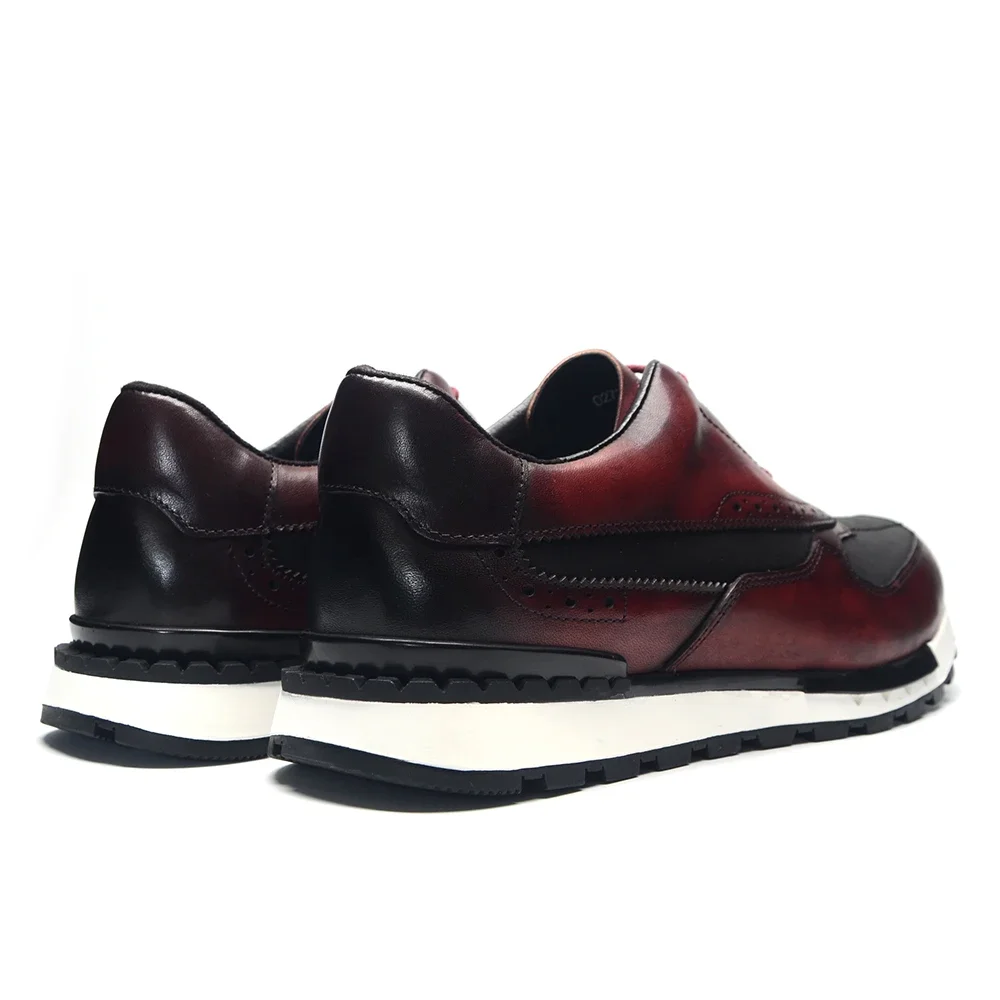 Luxury Brand Men\'s Sneakers Oxfords - European Style Genuine Leather Cowhide in White Green Burgundy - Summer Casual Dress Shoes