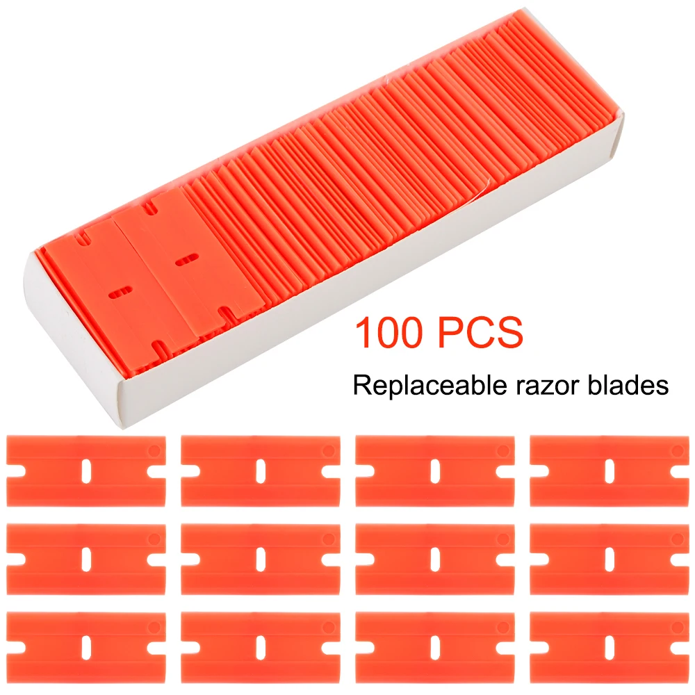 Window Glass Clean Scraper 100pcs Double Edged Plastic Razor Blade Lable Clean Razor Glue Remover Car Wrap Sticker Squeegee