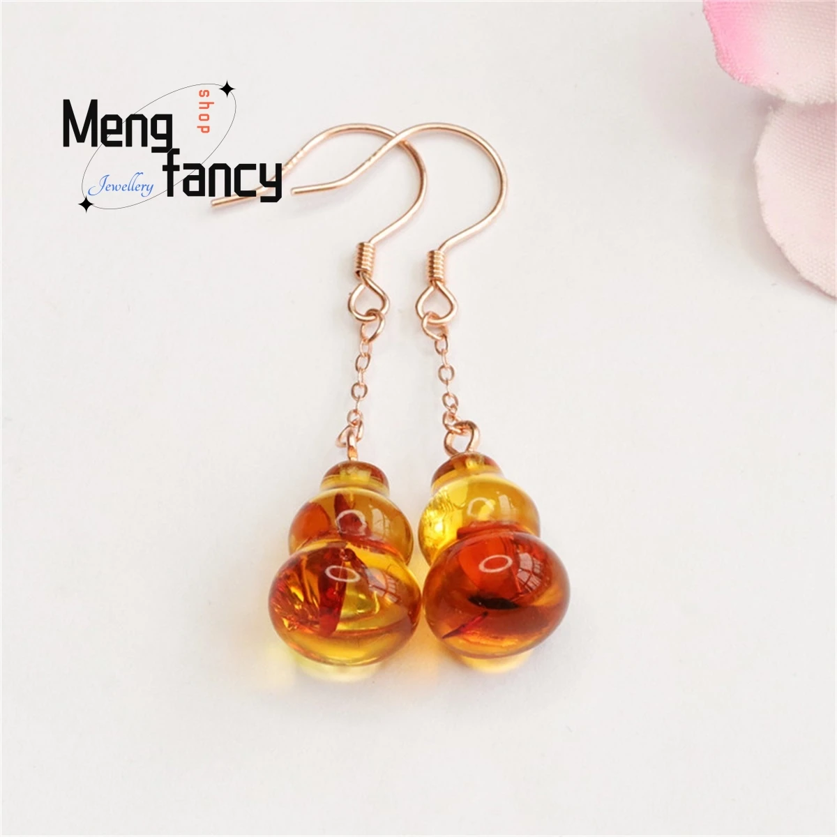 

Natural S925 Silver Inlaid Flower Pearl Amber Gourd Earring Simple Personalized Fashion Versatile Exquisite Elegant Fine Jewelry