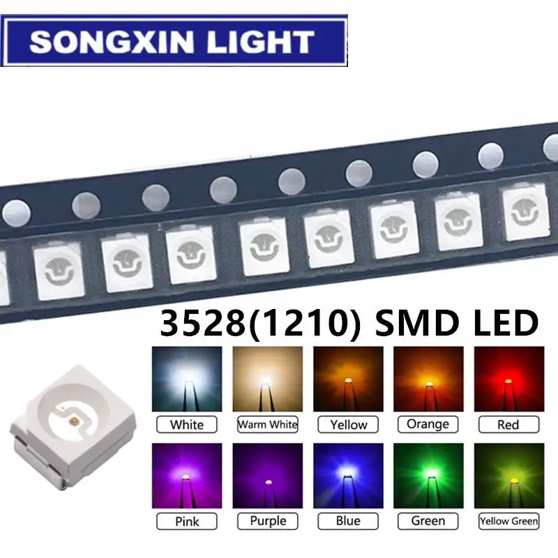 100 sztuk/partia 3528 1210 dioda SMD LED Diodo zestaw zielony CZERWONY CIEPŁY biały LODOWY niebieski żółty różowy fioletowy-UV pomarańczowy Rgb