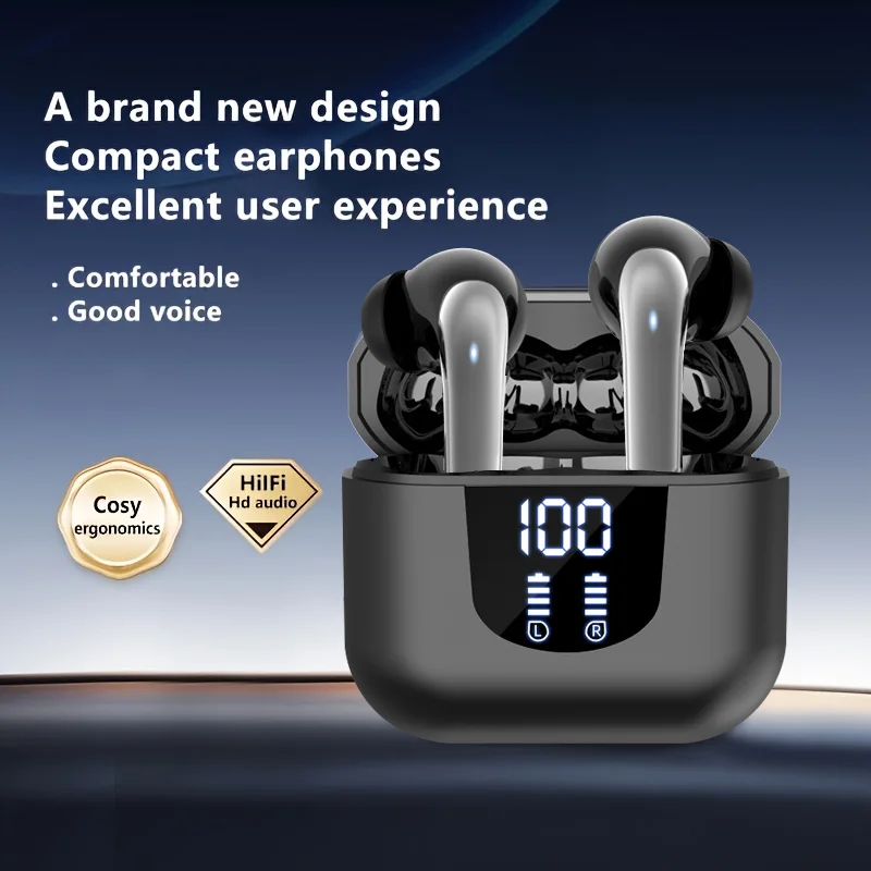 Wireless Earphones Bluetooth 5.3 Quad-Mic Call Noise Reducti