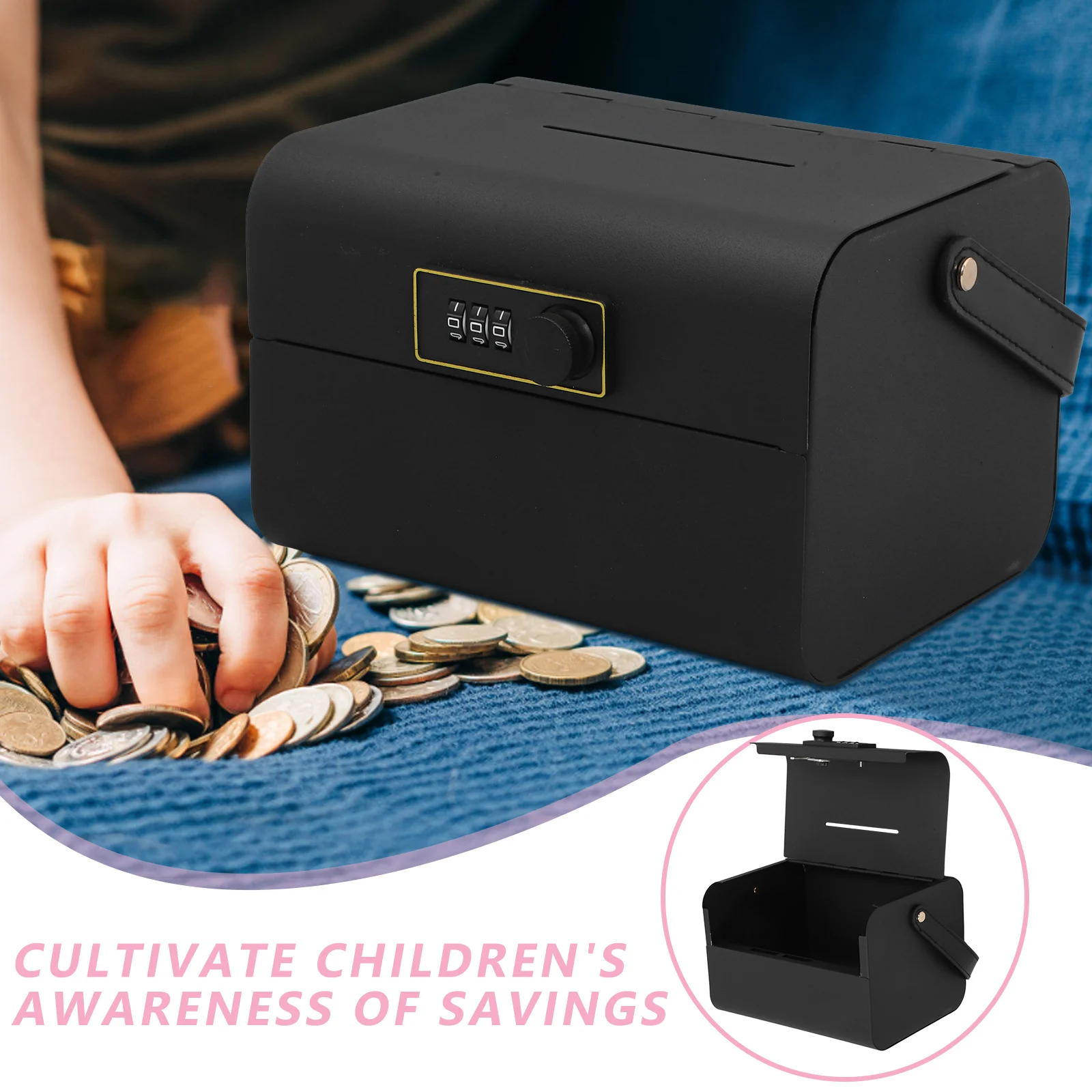 Handheld Password Savings Bank Metal Money Box Solid Color Coin Jar Combination Lock Cash Storage Case for Kids