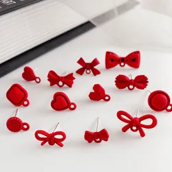 10pcs Christmas Love Heart Earrings Connectors Red Butterfly Round Earrings Base Stud Earring Settings for Diy Jewelry Making