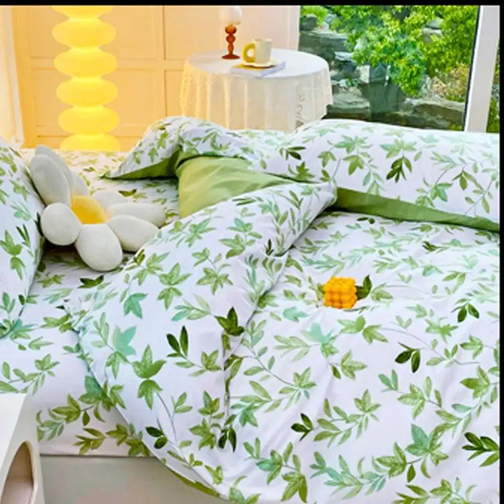 2/3Pcs Green Wer Print Duvet With Pillow Case Nordic Comforter Bedding Set Quilt Cover Queen/King Double Bed