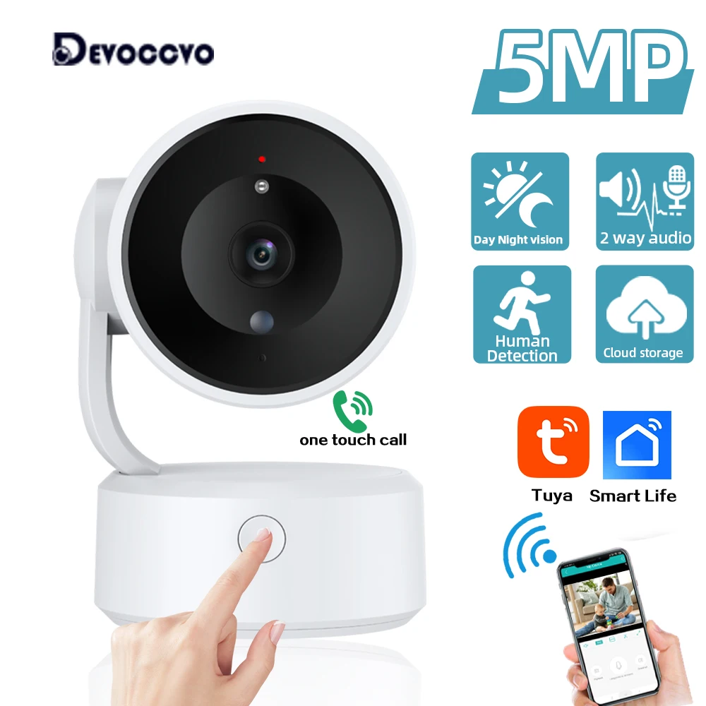 Smart Life 5MP Wifi PTZ Secuity Camera Indoor 2 Way Audio Wireless CCTV Surveillance IP Cam Tuya One Touch Call Baby Monitor Cam