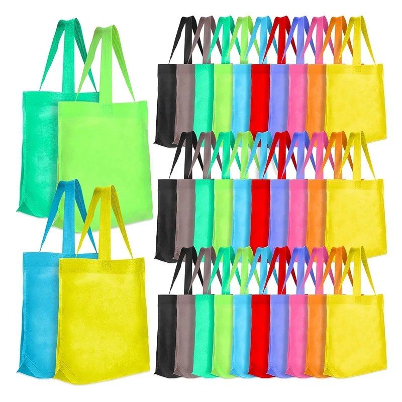 

50 Pieces Non Woven Reusable Bags Multi Color Tote Gift Bags Colored Blank Tote Bags Bulk Fabric Grocery Bags Durable