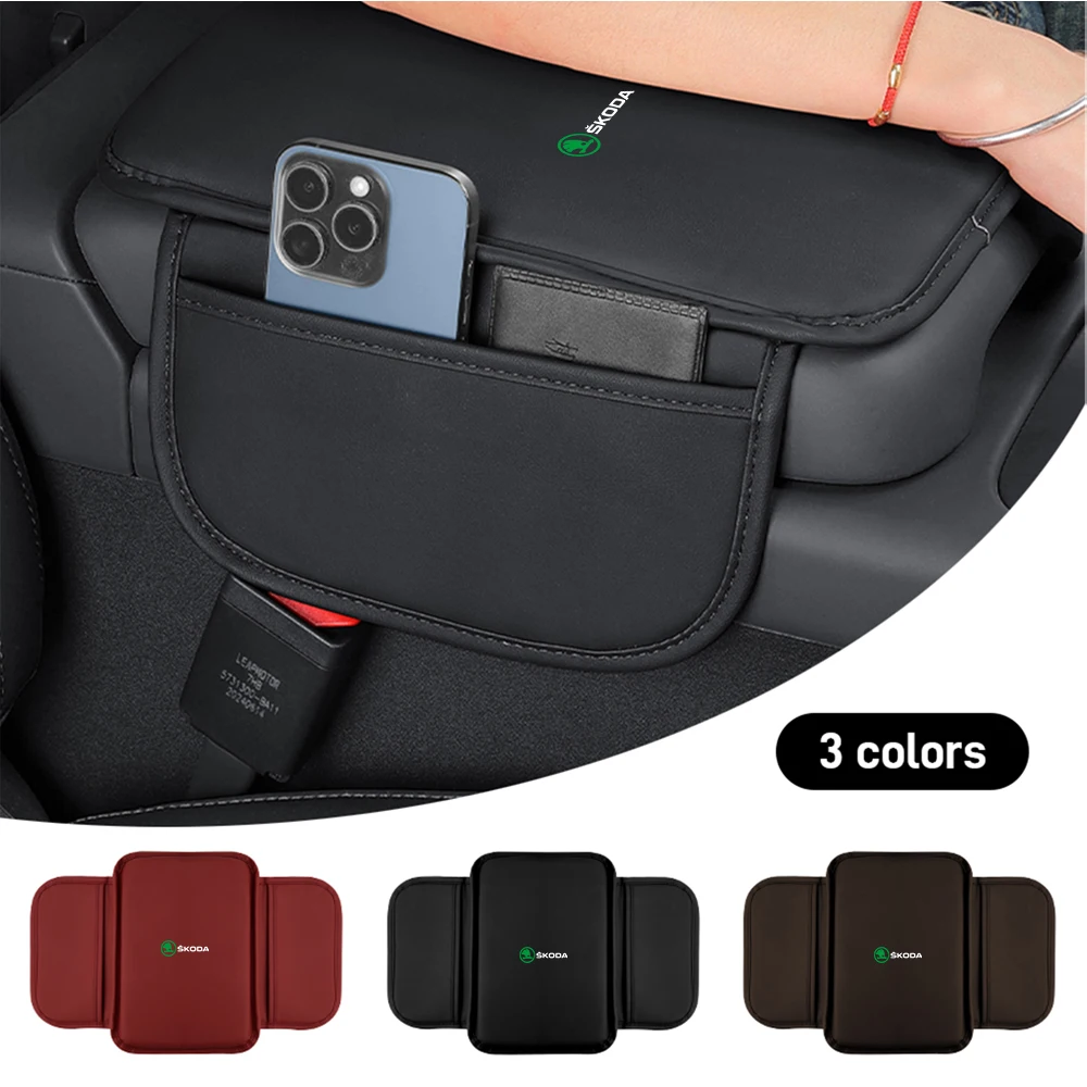 Car Center Console Armrest Cushion Pad With Storage Pocket PU Leather Arm Rest Cover Height Mat For Skoda Octavia S VII Fabia