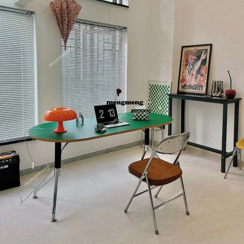 

Oval Steel Dining Table Green Simple Coffee Receive Dining Table Northern Europe Office Conjuntos De Salas De Jantar Furnitures