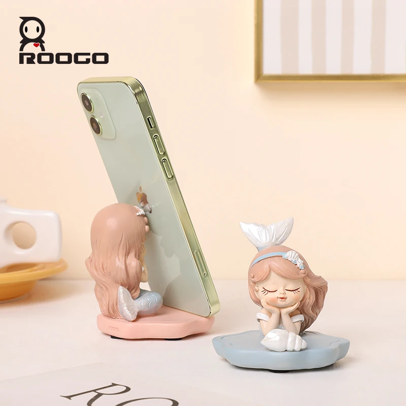 Roogo Figurin Resin Mermaid Ornaments Mobile Phone Stand Holder Phone Holder Desktop Stand Home Office Desk Decor Birthday Party