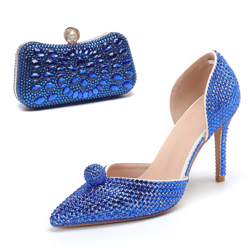 

Новые цветные модные туфли на высоком каблуке со стразами, европейско-американские туфли с бриллиантами для отдыха, банкета, свадьбы, женская обувь 43