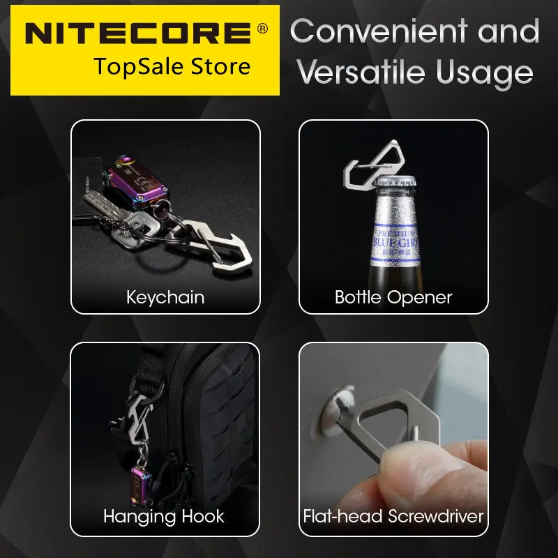 sale Nitecore NSH10 Multiuse Titanium Snap Hook 3in1 TC4 Bottle Opener Flat-head Screwdriver Keychain Backpack EDC Hanging Tools