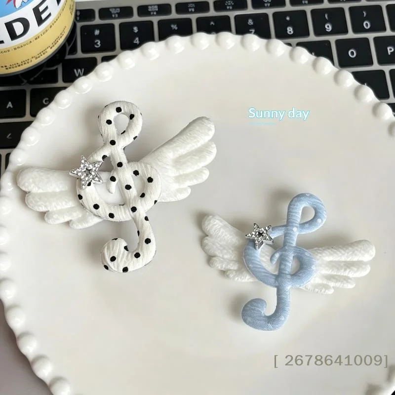 ⚑2Pcs Cute Y2K Music Note Wing Hair Clips Sweet Early Japanese Era Polka Dot Star Decor Hair Pins Side Clips Hair Accessory