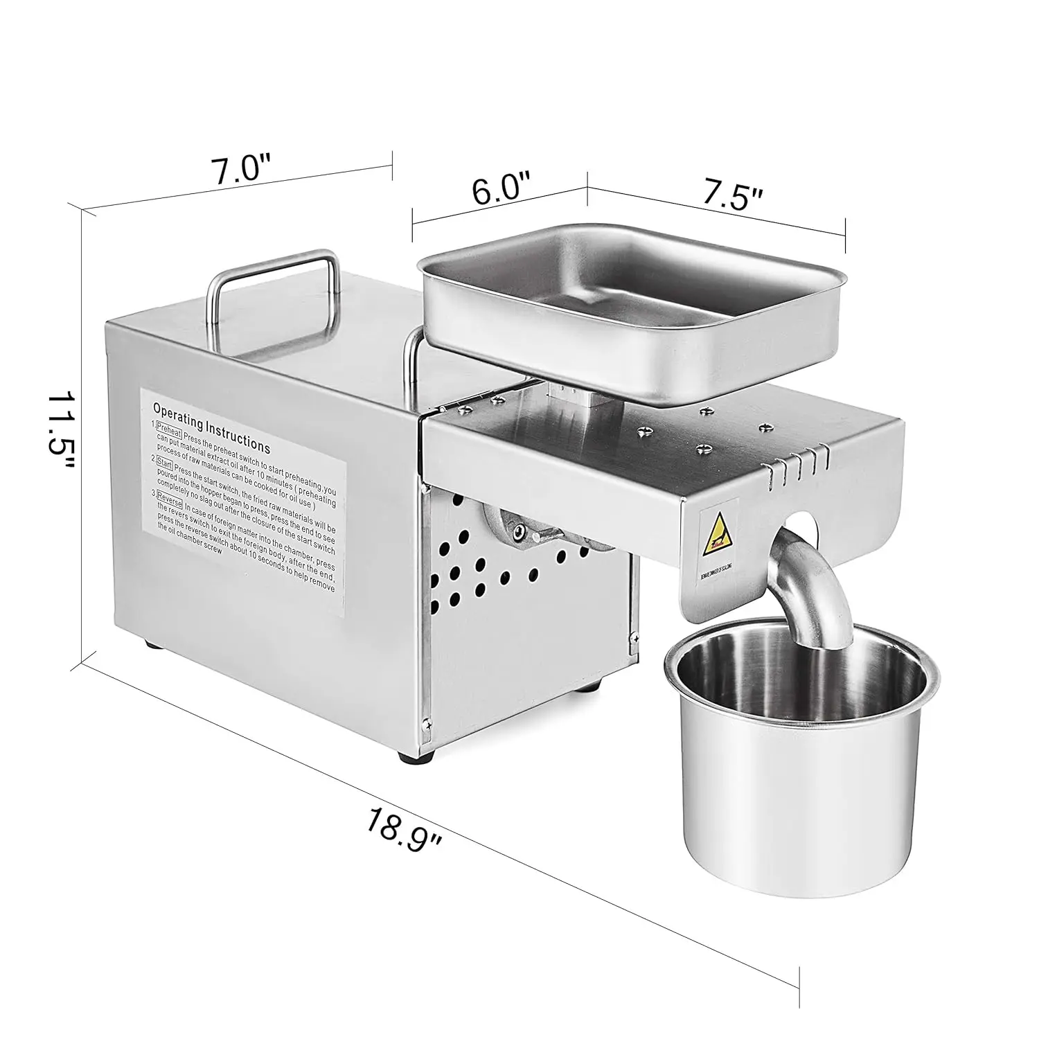 Oliepersmachine 750W Koude / Hete Pers Automatische olie-extractor Organische olieverdrijver Commerciële roestvrijstalen olie