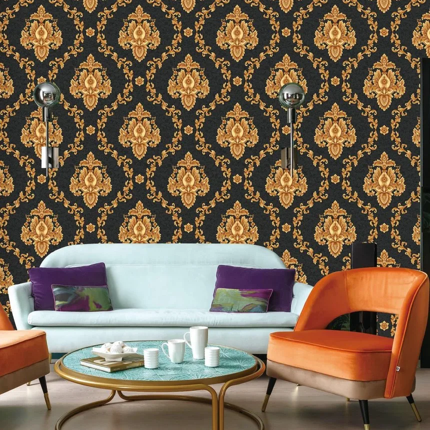 بسيطة النمط الأوروبي دمشق PVC تنقش خلفية مقاومة للماء لغرفة النوم غرفة المعيشة فندق الديكور مشروع الجدران #4