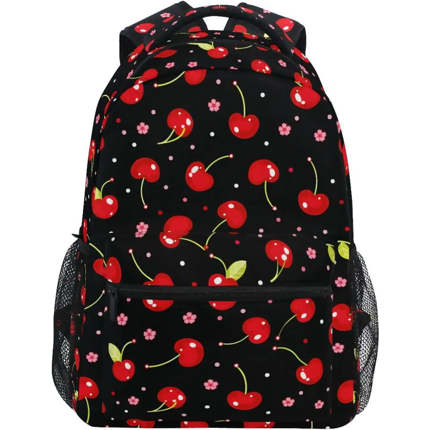 

Cherry Flower on Black Backpack for School Boys Girls Adults Kids Bookbag Laptop Bag 15L