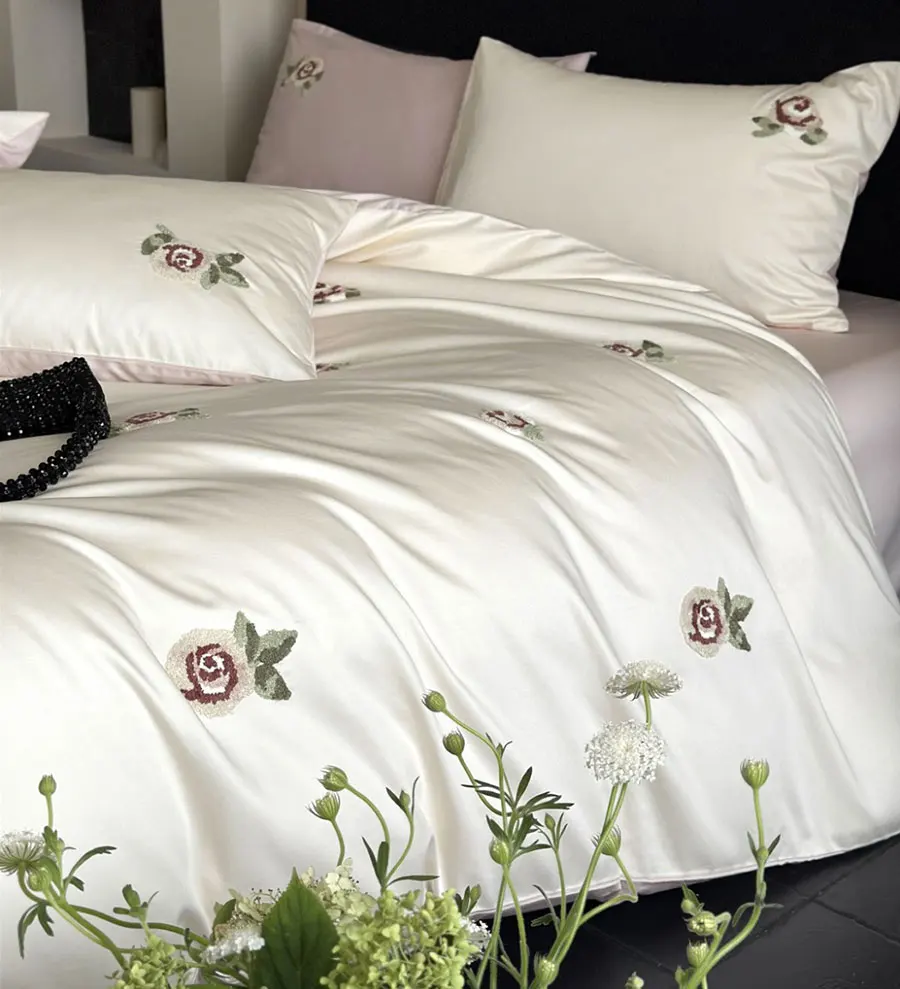 Fresh embroidery flower bedding set 1.2 1.5 1.8 2.0,twin full queen king cotton home textile bed sheet pillow case quilt cover