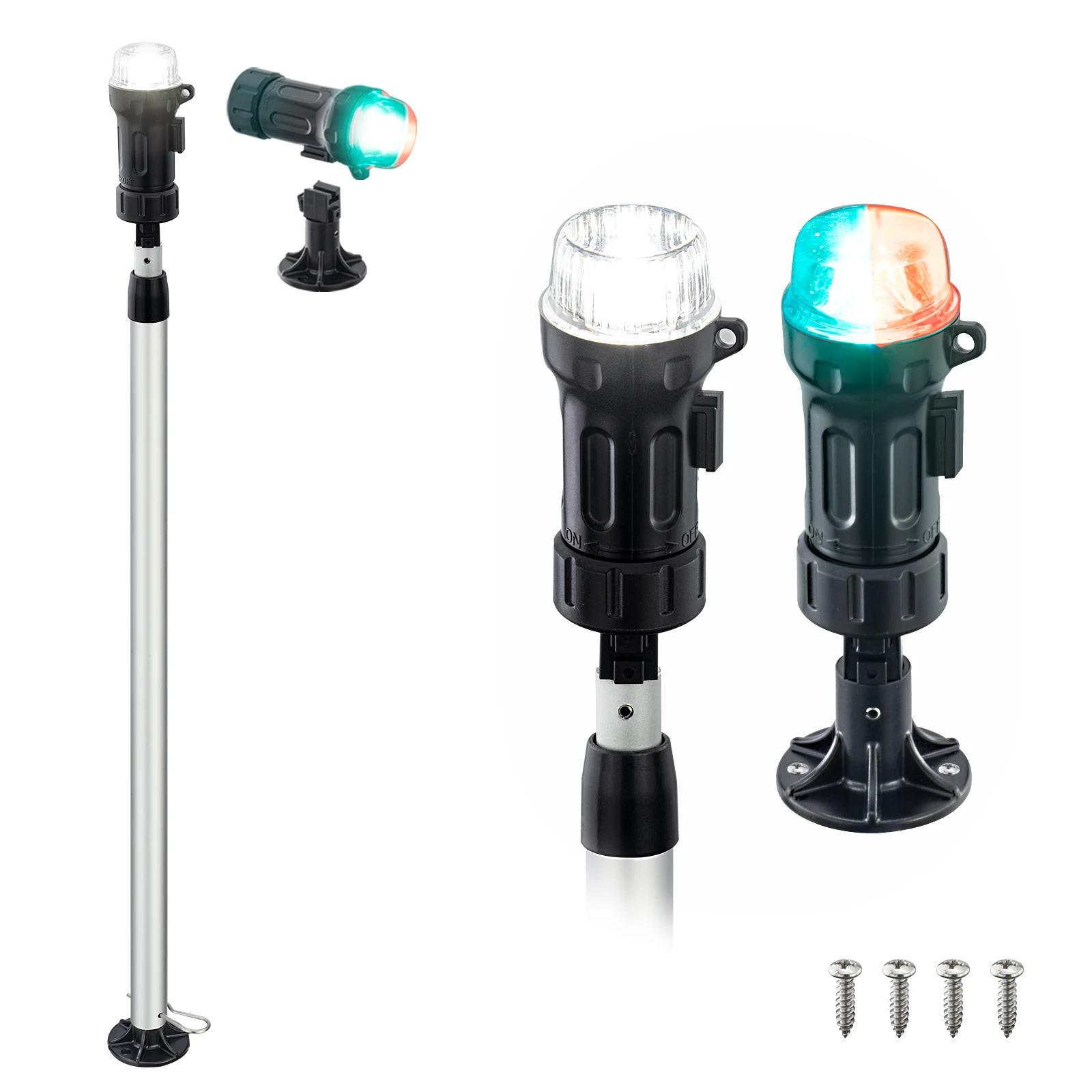 Battery Navigation Lights for Boats Telescoping Boat Lights Bow and Stern,30-52.4 Inches,Fixed Base,for Kayak,Boats