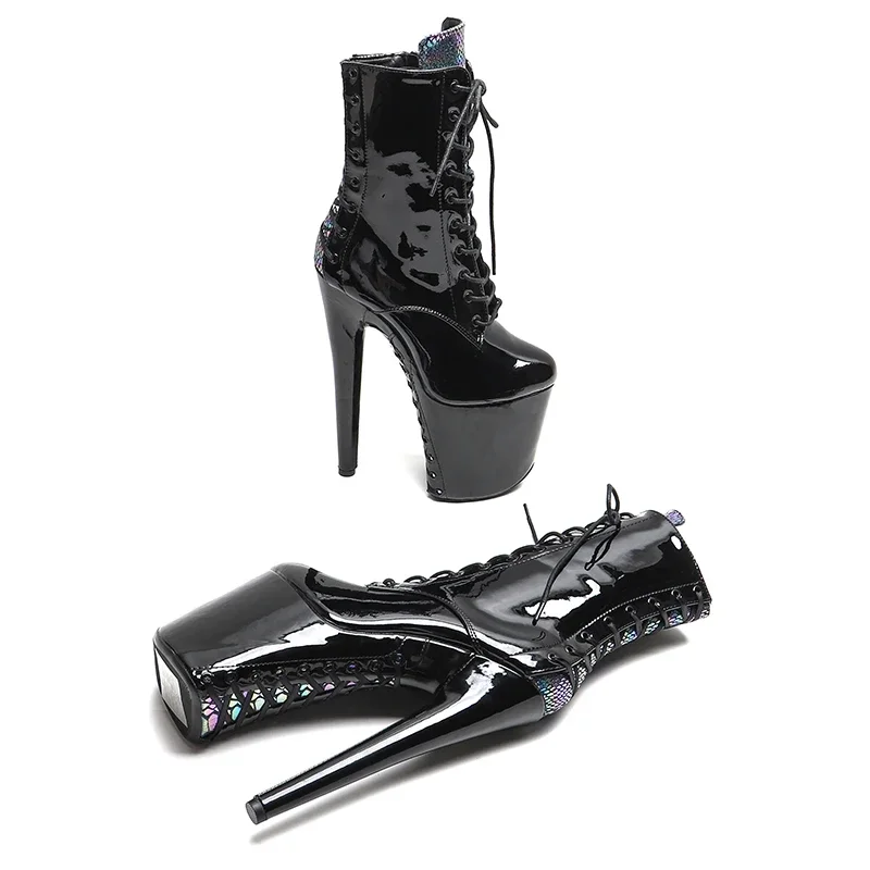 Leecabe  20CM/8inches Patent  PU  upper with Snake  High Heel   platform Boots Trend fashion stripper heel  Pole Dance boots