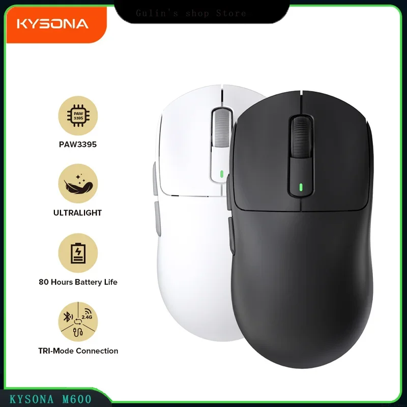 

Kysona M600 Wireless Mouse Paw 3395 Gaming Optical Sensor Tri-Mode Connection 1000hz Low Delay Fps Gaming Esports Mouse Gift