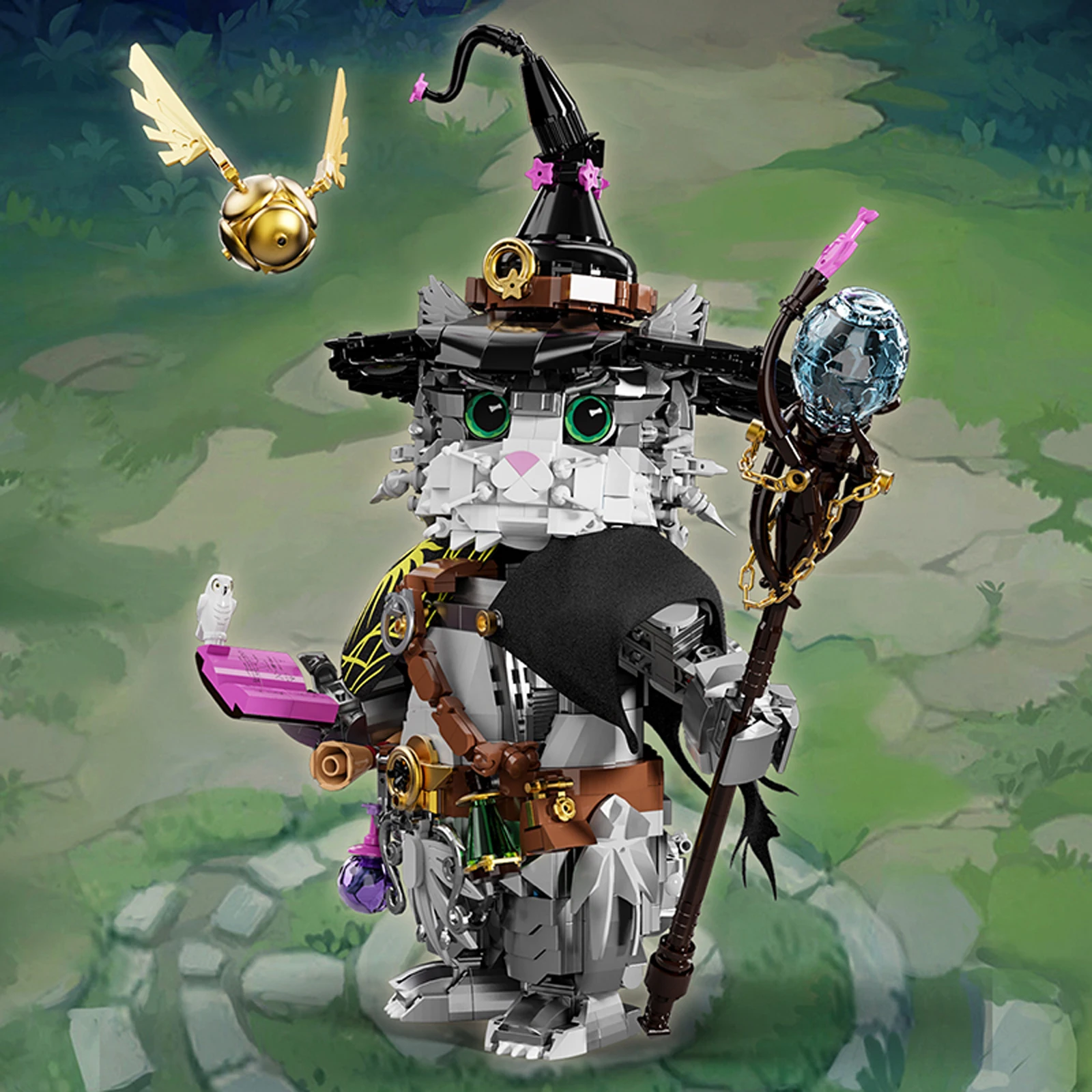 1458PCS Wizard Cat Building Blocks Magic Animal with Magic Wand Movable Joints Kids Educational Assembly Toys DIY Xmas Gift