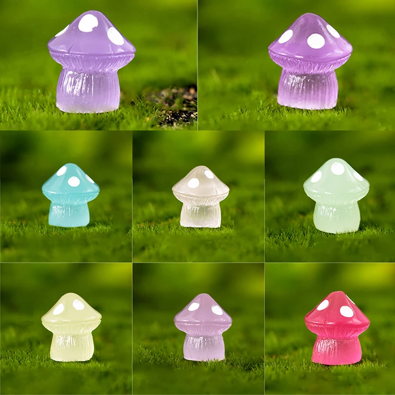 10pcs Colorful Luminous Mini Mushrooms Figurines Miniature Mushroom Statue Doll House Decor For Glowing In the dark Ornament