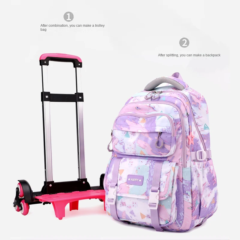 Kids School Backpack with Wheels Rolling Backpack for Girls Student Wheeled Backpack Trolley School Bag Travel Trolley Luggage