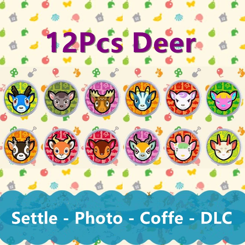 

12Pcs Deer Animal Croxxing new leaf amxxbo card NS Switch New 3DS Amibo Card Collection Round Mini NFC card