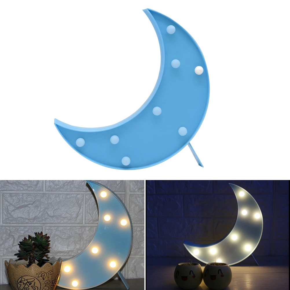 Señal de marquesina de luz LED de luna nocturna operada de plástico decorativa de 8 LED para regalos de habitación de niños en el hogar