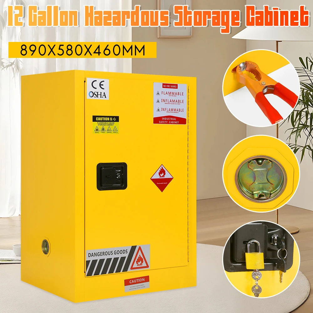

12 Gallon Chemical Fireproof Safety Storage Cabinet 22.8x18.1x35in Steel Flammable Hazardous Cabinet for Industry and Home New ﻿
