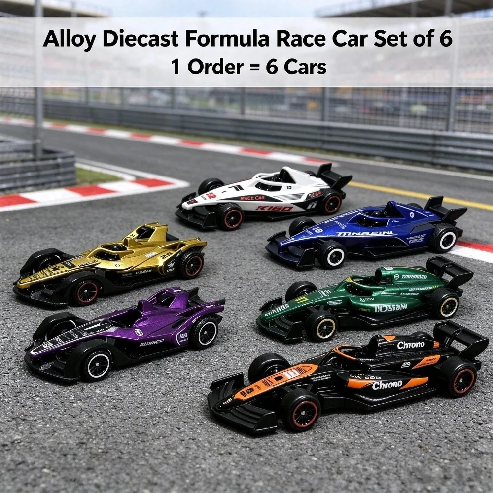 1:64 Open Cockpit Racing Model Collection, 6 Pieces Alloy Diecast Formula Car Pack, Exquisite Paintwork, Collectible Ornament