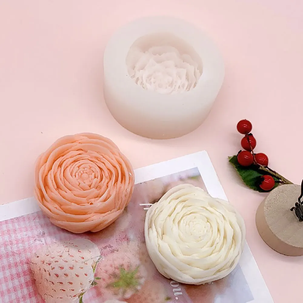 For Fun 3D Flat Circular Rose Candle Silicone Mold Wedding Party Scented Candles Making DIY Handmade Soap Plaster Resin Molds